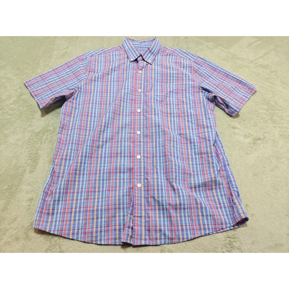 Authentic Saddlebred Mens L Shirt Plaid Short Sleeve Button Down Wrinkle Free